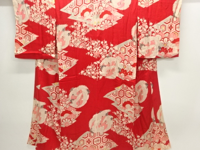 JAPANESE KIMONO / ANTIQUE JUBAN / SILK / KINSHA / CRANE & FLOWER